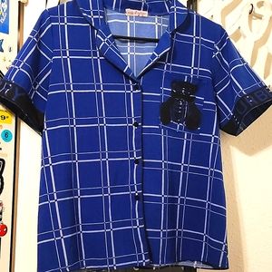 Burberry bear blue plaid polo button down shirt
